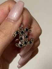 CHANEL Green Rhinestone Studded Metal Zipper Pull Charm