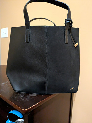 DKNY Large Black Tote Bag Gold Logo Accents Double Handles Workwear Casual