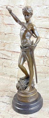 David and Goliath by Mercie Bronze Sculpture Mythical Marble Base Figurine Sale