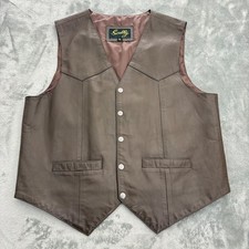 Scully Leather Vest Mens Large Brown Western Snap Front Pockets Lined Cowboy