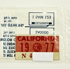 NOS 1977 California License Plate Year validation Sticker