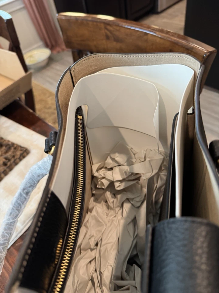 Bolso de hombro grande Tory Burch 144689 Thea en cuero granulado negro nuevo con etiquetas Foto 3 de 4