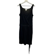 Ann Taylor LOFT Dress Womens 8 Black Sleeveless Sheath Lined Front Tie Accent