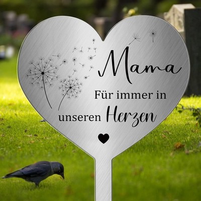Wetterfester Grabstecker Herz für Mama - Grabdekoration zum Gedenken