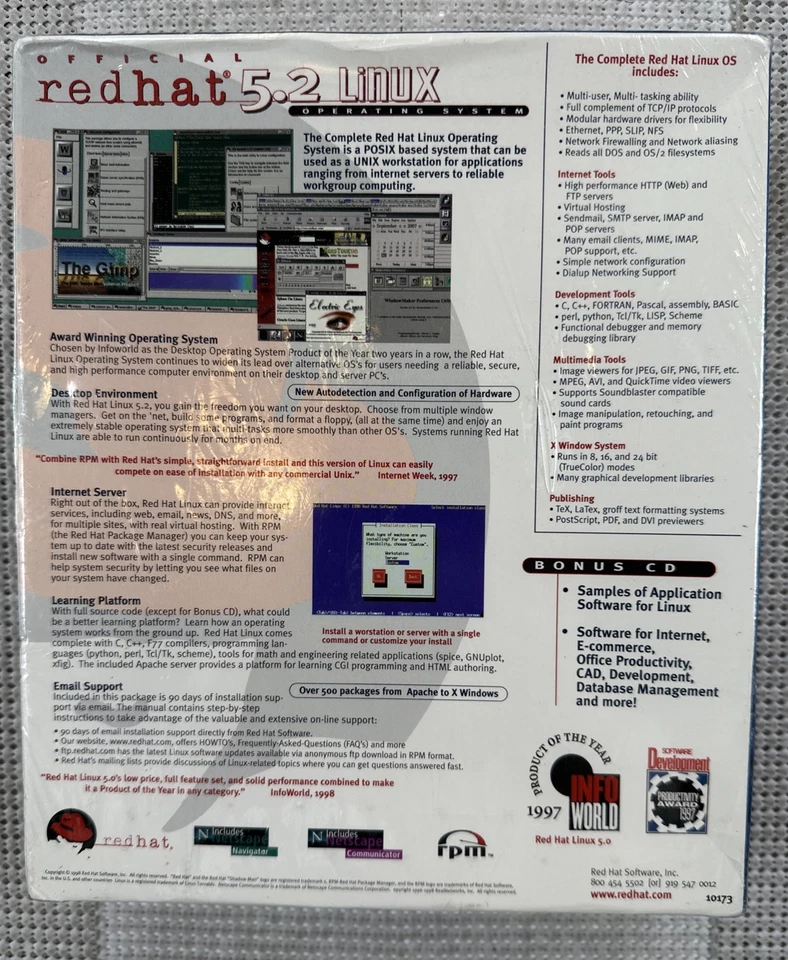 Official Red Hat 5.2 Linux Big Box 1998 Brand New - Image 2 of 4