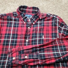 Kids Ralph Lauren Plaid Button Down Shirt Red Navy Long Sleeve Size XL 18-20