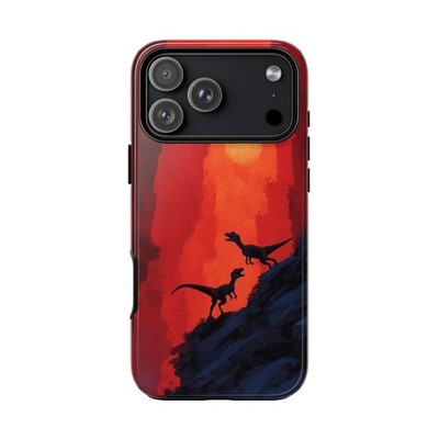 For iPhone / Galaxy / Pixel | Phone Ink Case - Velociraptors Dinosaurs Red Sky