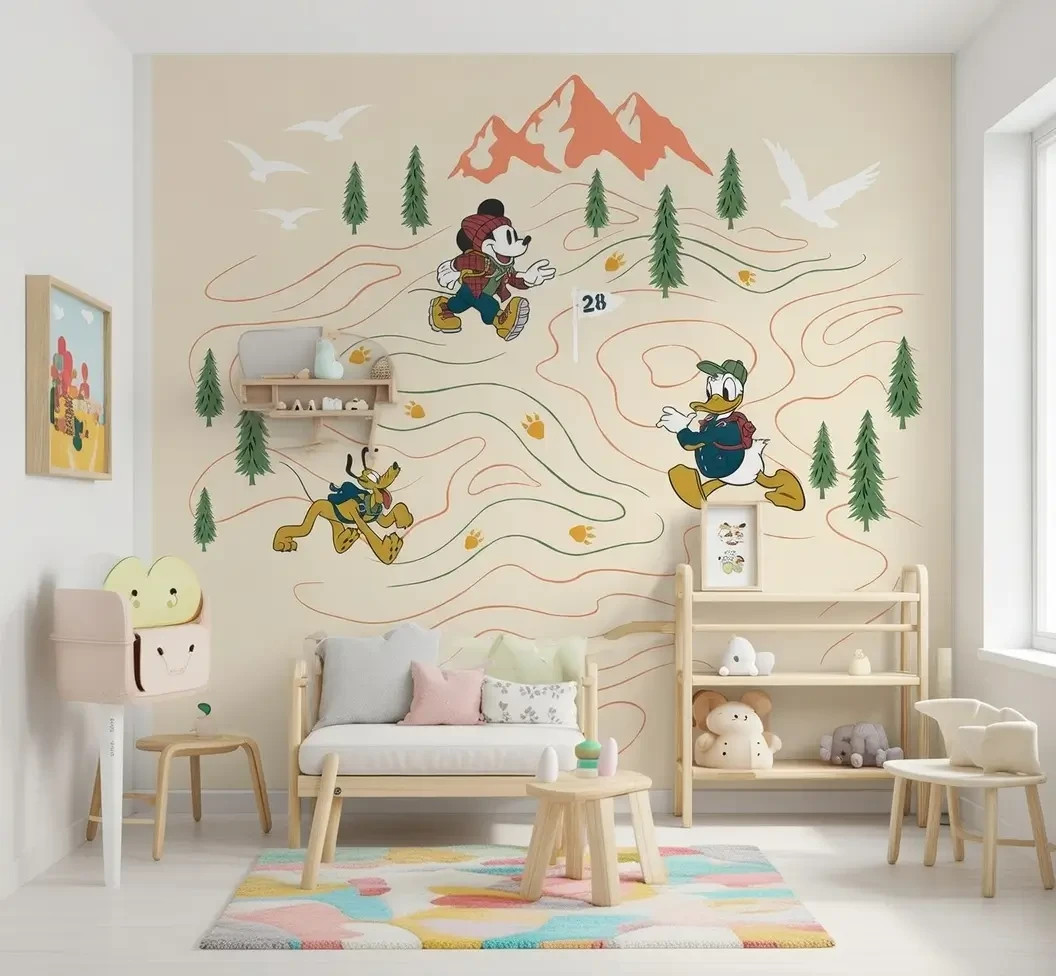 Toddler Bedroom decor Wallpaper Mickey Mouse Wall Mural 137x110 in beige Disney