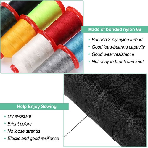1400 Yards Bonded Nylon Sewing Thread 420D/3 Nylon Upholstery Thread Black - Picture 4 of 7
