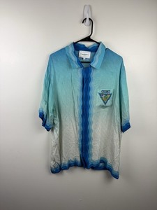 Chemise En Soie Casablanca Homme XL - Imprimé Île Paradisiaque Oiseaux Avion - Occasion Très Bon État