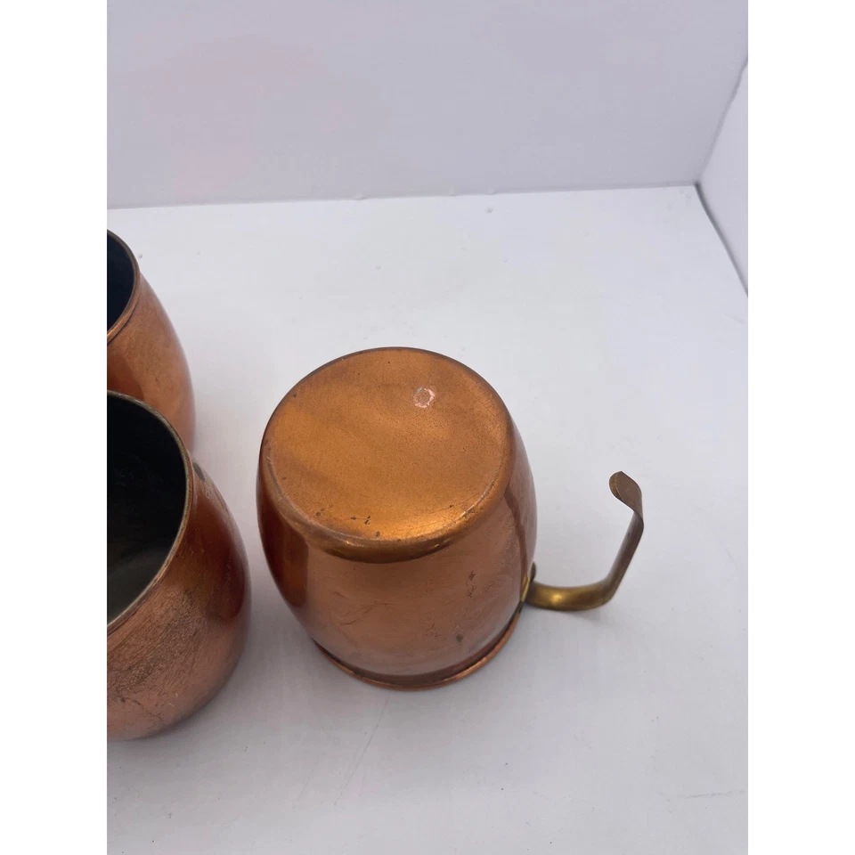Juego de 3 tazas de cobre vintage con asas de latón vajilla vajilla Foto 4 de 4