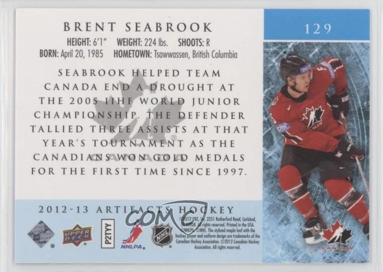 2012-13 Upper Deck Artifacts Blue /85 Brent Seabrook #129 - Image 2 of 2