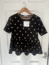 Zara Brown Black Polka Dot Top Small Size 8 new with tags 