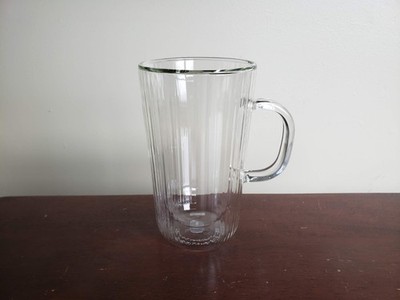 Bodum Mouth Blown Double Walled 6'' Tall Glass Mug Fluted Clear 13.5 oz