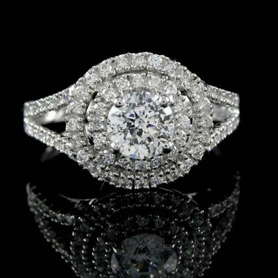 2.65 CT Round Cut Double Halo Moissanite Engagement Ring 14K White Gold Plated