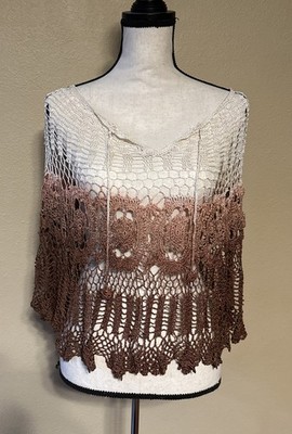 Poncho Top Womens One Size Brown Boho Festival  Crochet