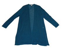 J Jill Teal Blue Green Linen Blend Long Open Cardigan Sweater - L Large