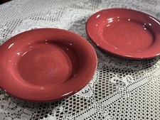 2 Tabletops Unlimited España Cherry Red 13” Chop Plates Hand Painted Stoneware