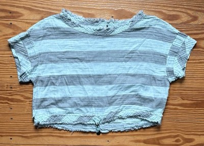 Women s Anthropologie Akemi + Kin Mint Green Gray Striped S/S Shirt Top M Medium
