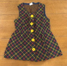 VTG 70s Girls Plaid Multi-ColorRetro Carters Yellow Buttoned Dress/Romper Sz 3T