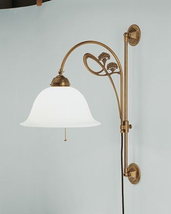 Wandleuchte Glas Berliner Messing Zugschalter E27 Stecker Wohnzimmer Wandlampe-image