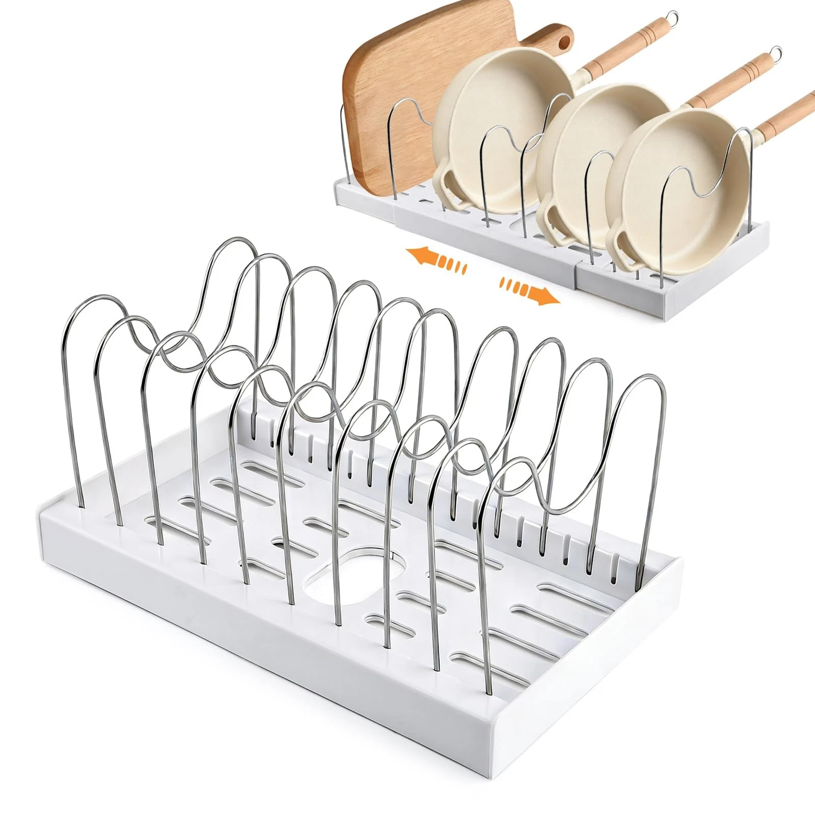 Pots and Pans Organizer for Cabinet, Expandable Pot Rack with 11 Adjustable D...