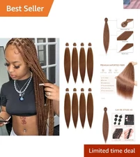 8 Pack Pre-Stretched Synthetic Braiding Hair - Brown, 24 Inch & Tangle-Free