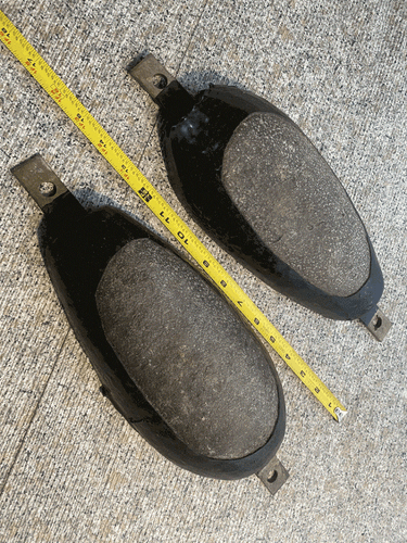 2ea (pair of) Large BOAT HULL ZINC ANODE BOLT ON 13 in to center of holes