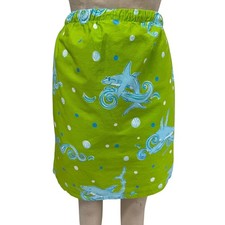 Vintage Lilly Pulitzer Skirt Womens L Green Shark Print Cotton Novelty