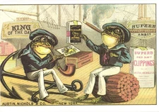 Smoking Frogs  Austin Nichols & Co. Tobacco King of the Day Vintage Postcard