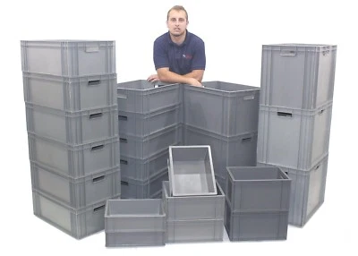 NEW Stacking Heavy Duty Commercial Type Plastic Euro Storage Box Boxes 25 Sizes