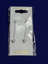Disney Parks Arribas Mickey Icon Long Chain Dangle Earrings W/Crystals Swarovski