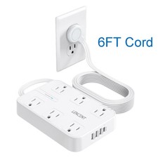 LENCENT 6FT Ultra-Thin Extension Cord Surge Protector Power Strip Flat Plug 4USB
