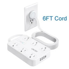 LENCENT 6FT Ultra-Thin Extension Cord Surge Protector Power Strip Flat Plug 4USB