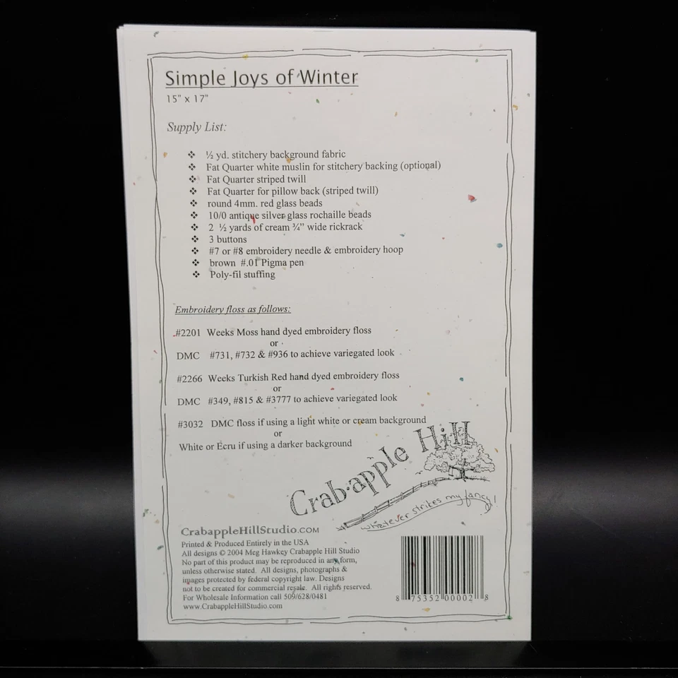 Winter Holly Berry Pillow Embroidery Quilt Pattern  - 15x17 Christmas Snowflakes - Image 3 of 3