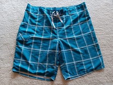 OP MEN'S BLUE WHITE PLAID SWIM TRUNK SIZE 2XL MESH LINED