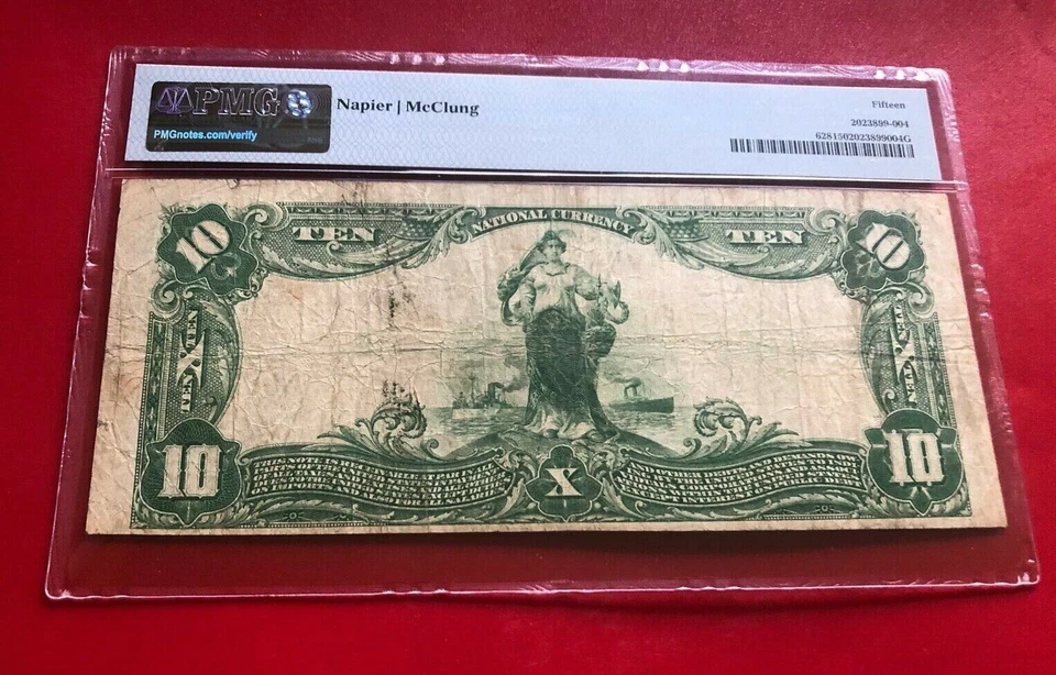 GREEN BAY WISCONSIN FR#628 $10 1902 PLAIN BACK PMG 15 CHOICE FINE - Image 2 of 2