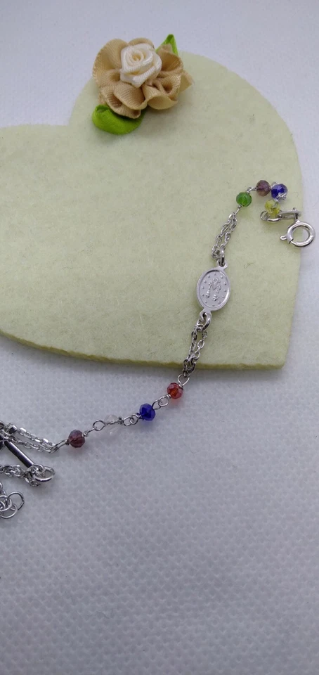 Bracciale argento donna ROSARIO MADONNA CROCE GRANI MULTICOLOUR CM  18-20 - Immagine 3 di 3