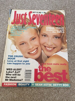 Vintage retro Just Seventeen magazines Sept 30th 1992 Fashion Music Teen
