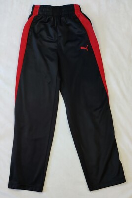 Puma Boys Black and Red Polyester Athletic Pants Elastic Waist Pockets Size M 