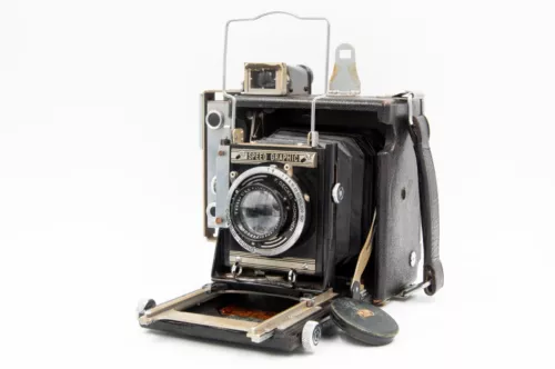 Graflex Miniature Speed Graphic 2x3 Camera w/Zeiss Jena 10.5cm f3.5 Tessar, VG++