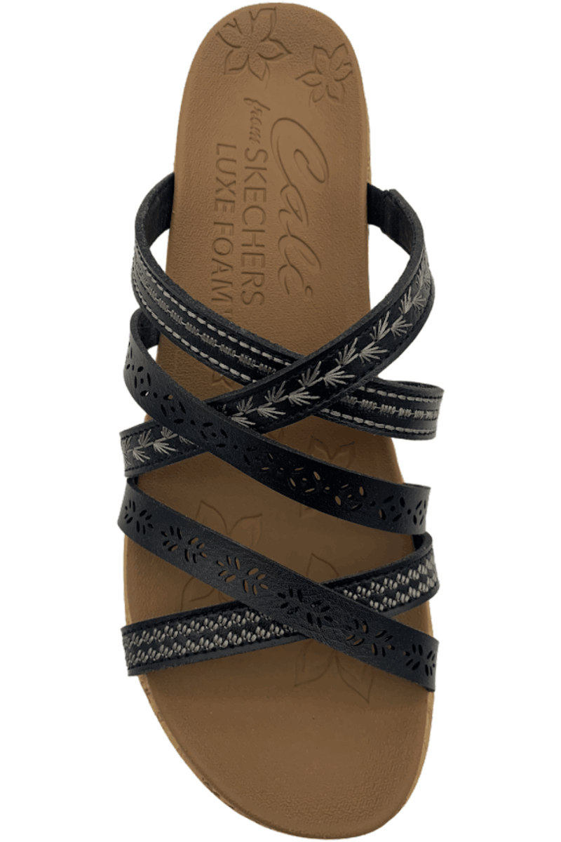 Skechers Beverlee Vegan Wedge Strappy Sandals Tiger Posse Black