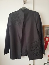 Victor Costa Occasion Jacket Women L 100 Silk Embroidered Open Front Jacket