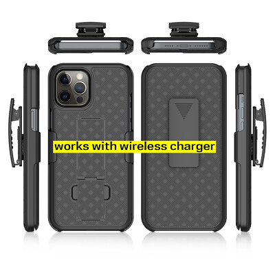 iPhone 12 Pro Max Case Cover Belt Clip Holster Work Wireless Charger 