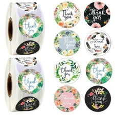 2 Roll of 1000Pcs 1" Thank You Stickers Handmade DIY Party Flowers Round Labels
