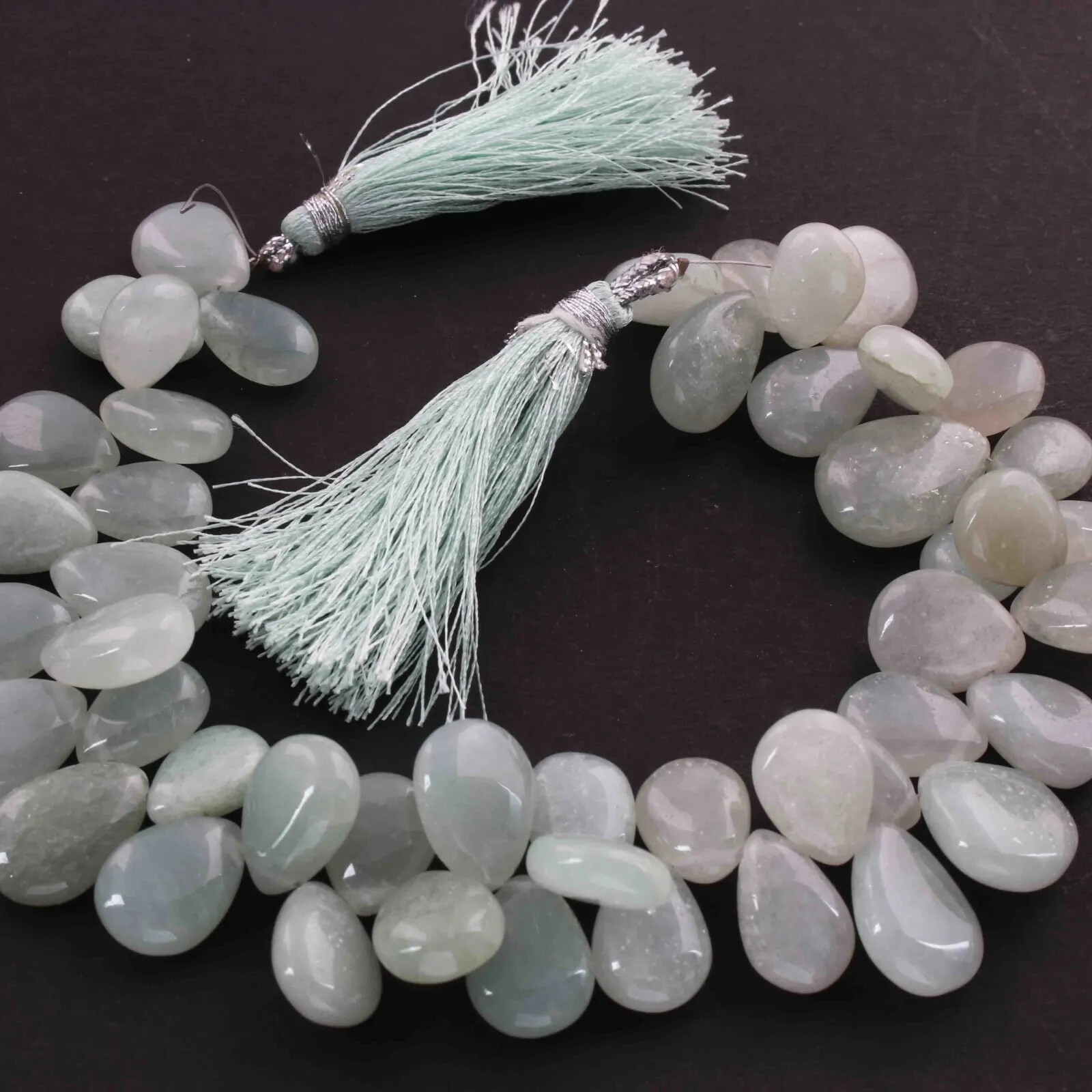 1 Long Strand Prahnite Smooth Briolettes - Pear Shape Briolettes -10mmx9mm-23mm