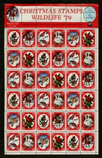 1979 National Wildlife Federation Christmas Sheet of 36 NWF Stamps Read MNH