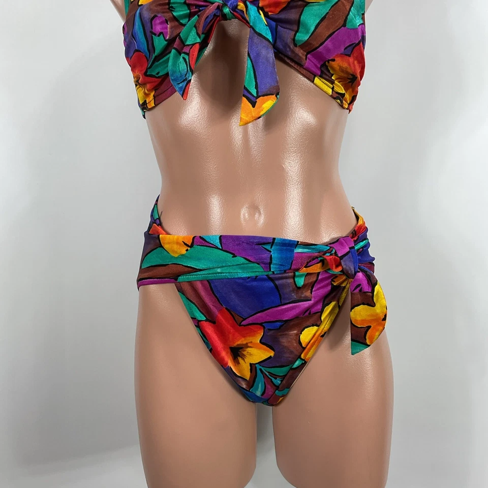 VTG 80s Bill Blass Floral Print Bikini 2 Piece Bandeau Bathing Suit High Waist - Image 4 of 4