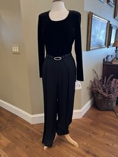 Vintage NOS NWT 80s 90s Velvet Rhinestone Belted Jumpsuit Romper Black Zip Sz 12