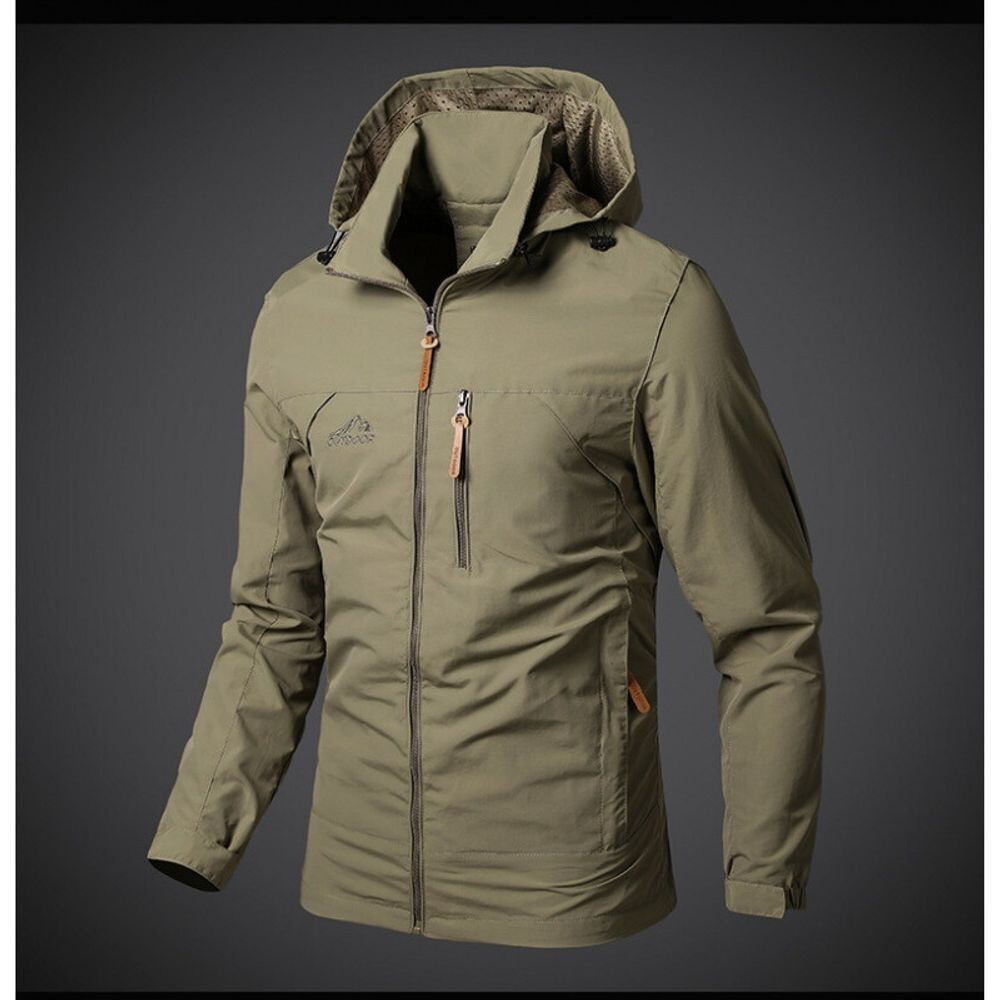 Men's Lightweight Nylon Hooded Jacket with Zipper